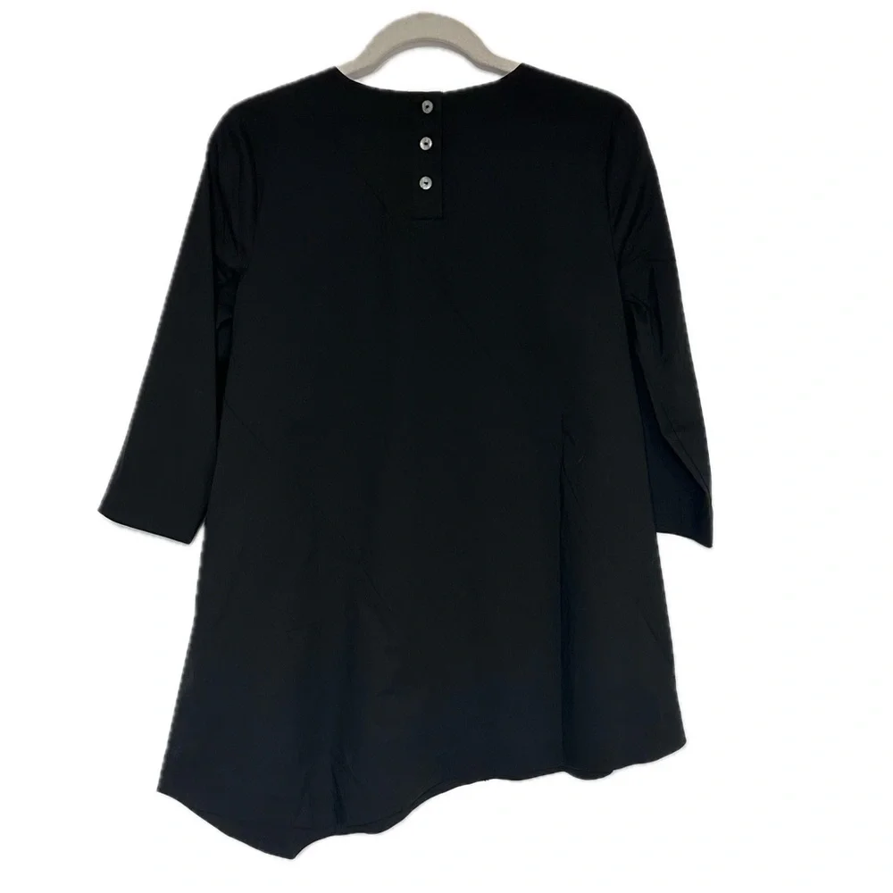 J. Jill Black Asymmetrical 3/4 Sleeve Tunic Blouse Women’s Size Small